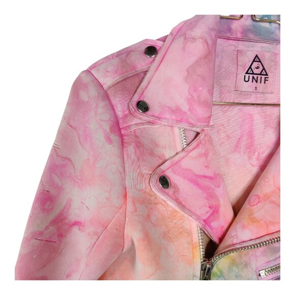 *RARE* UNIF I-Dye Tie Dye Moto Jacket Pastel Rainbow Multicolor - Picture 4 of 15